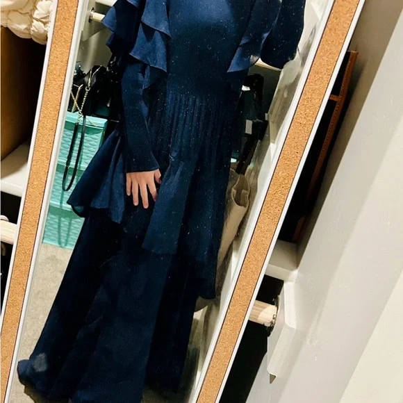 Navy Ruffled Tiered Maxi Dress - - Picture 2 of 3